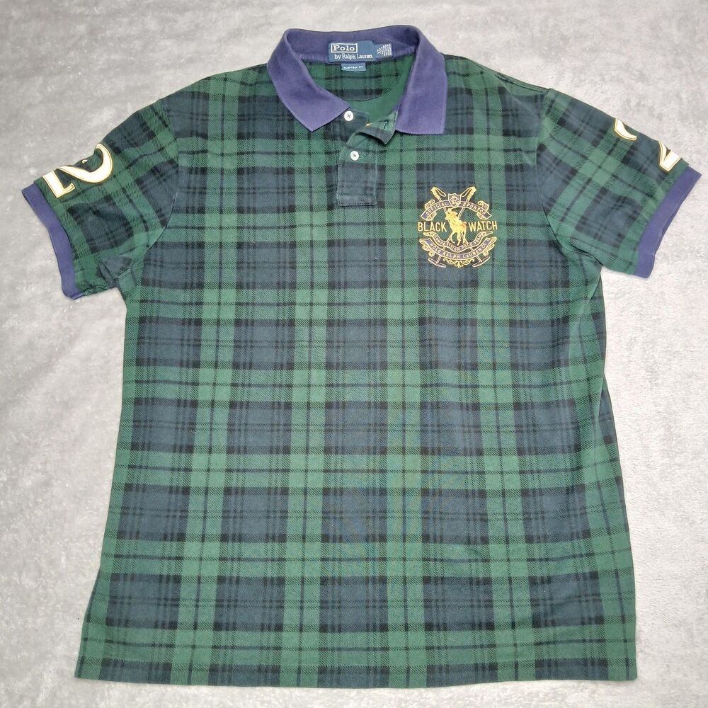 Vtg Polo Ralph Lauren Blackwatch Tartan Shirt XL Crest Dark Academia Ivy League